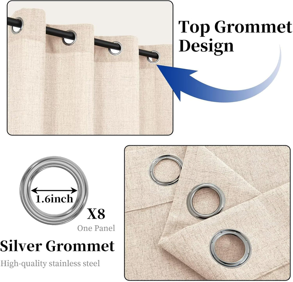 Outdoor Curtains Waterproof, 2 Panels Non-See-Through Linen Curtains with Grommet Top Indoor Outdoor Drapes for