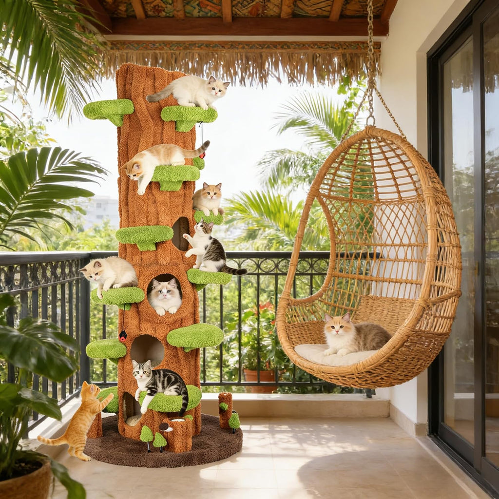 Large Cat Tree for Indoor Cats - Multi-Level Solid Wood