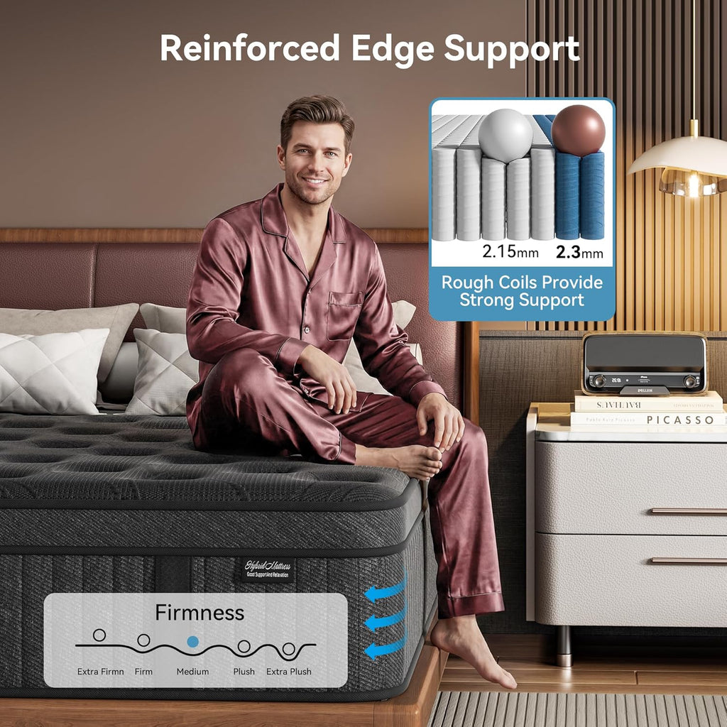 Full Mattress 12 Inch, Hybrid Spring Mattress, Medium Firm | Cool Sleep & Pressure Relief, Fiberglass-Free