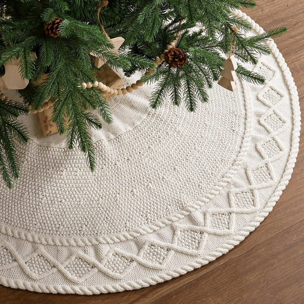 Knit Christmas Tree Skirts, Neutral Tree Skirt, Cozy Christmas Decorations