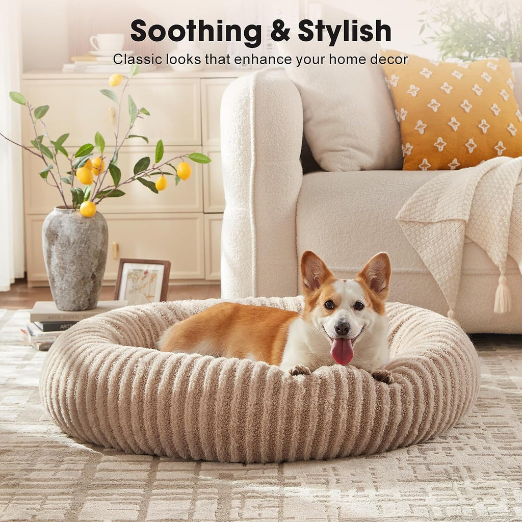 Dog Bed Medium Size Dogs, Washable Medium Dogs Bed with Removable Cover, Cozy Donut Dog Ded Fluffy Plush Faux Fur Pet