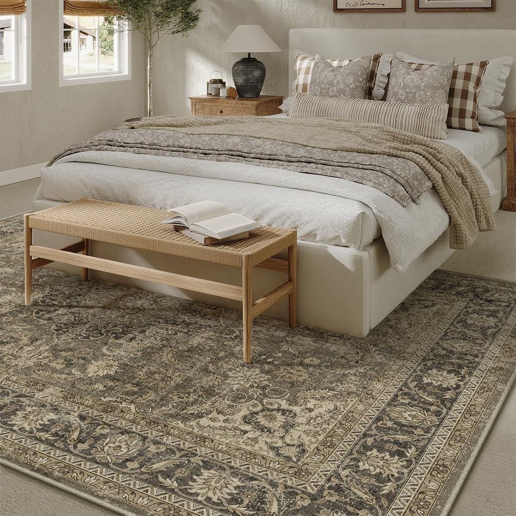 Washable Area Rug Brown Vintage Rug