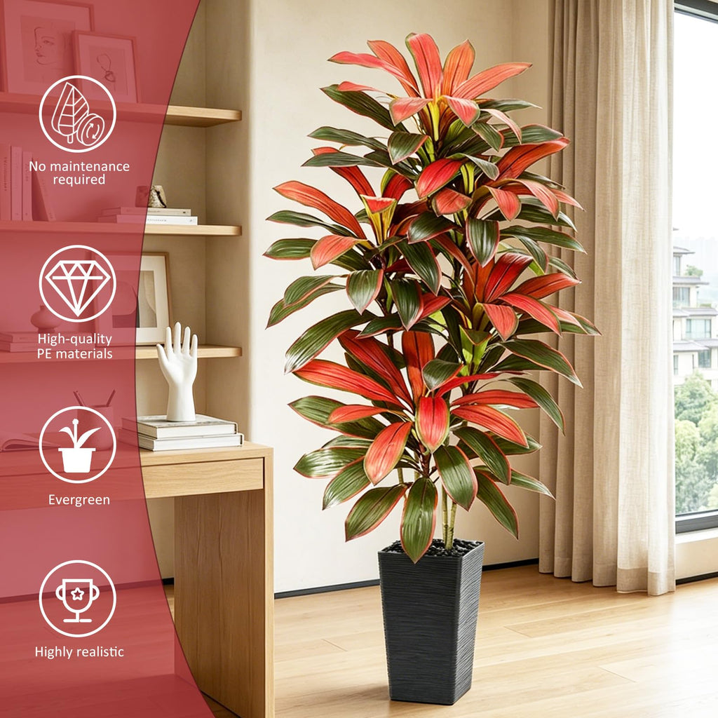 Artificial Red Dracaena Tree 6FT, Tall Fake Plants Indoor