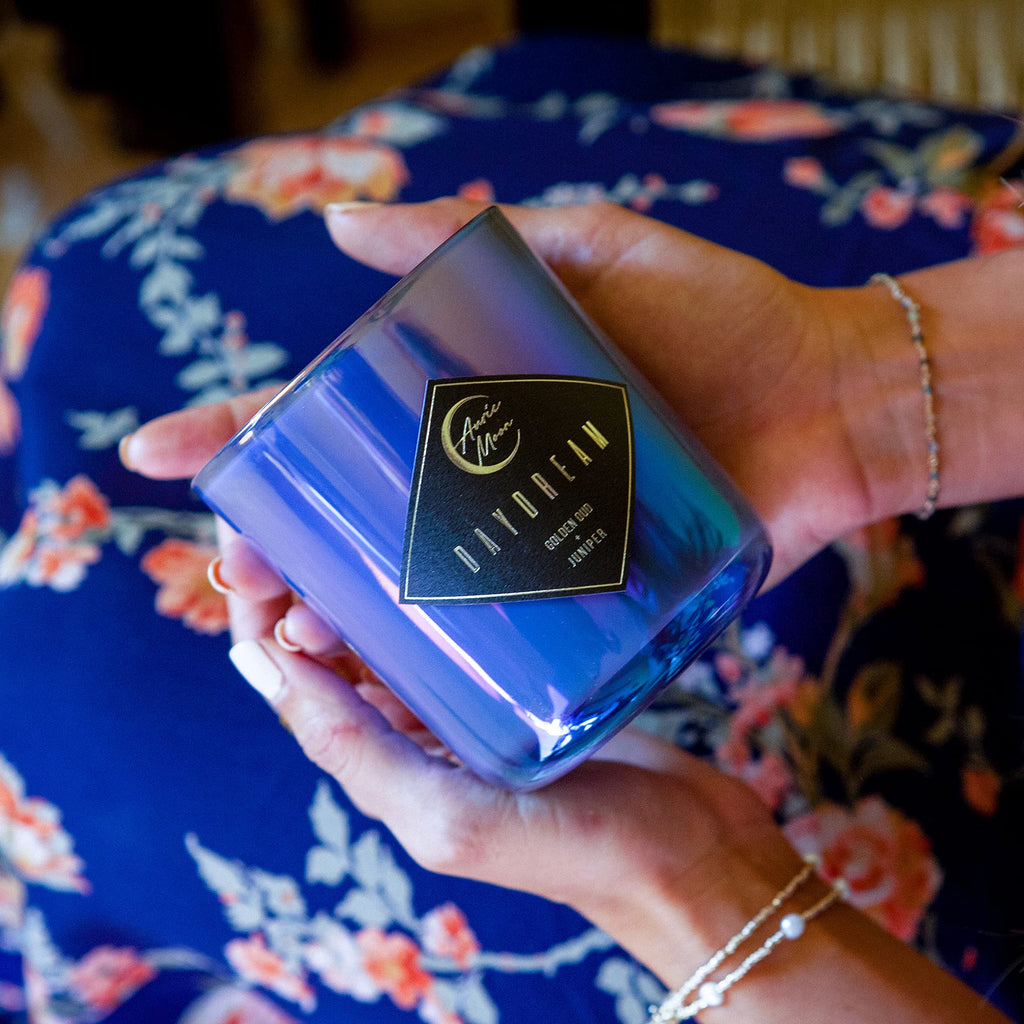 Golden Oud + Juniper Scented Luxury Soy Coconut Candle for Women | Slow 70+ Hour Burn | Wood Crackling Wicks | 12 Oz