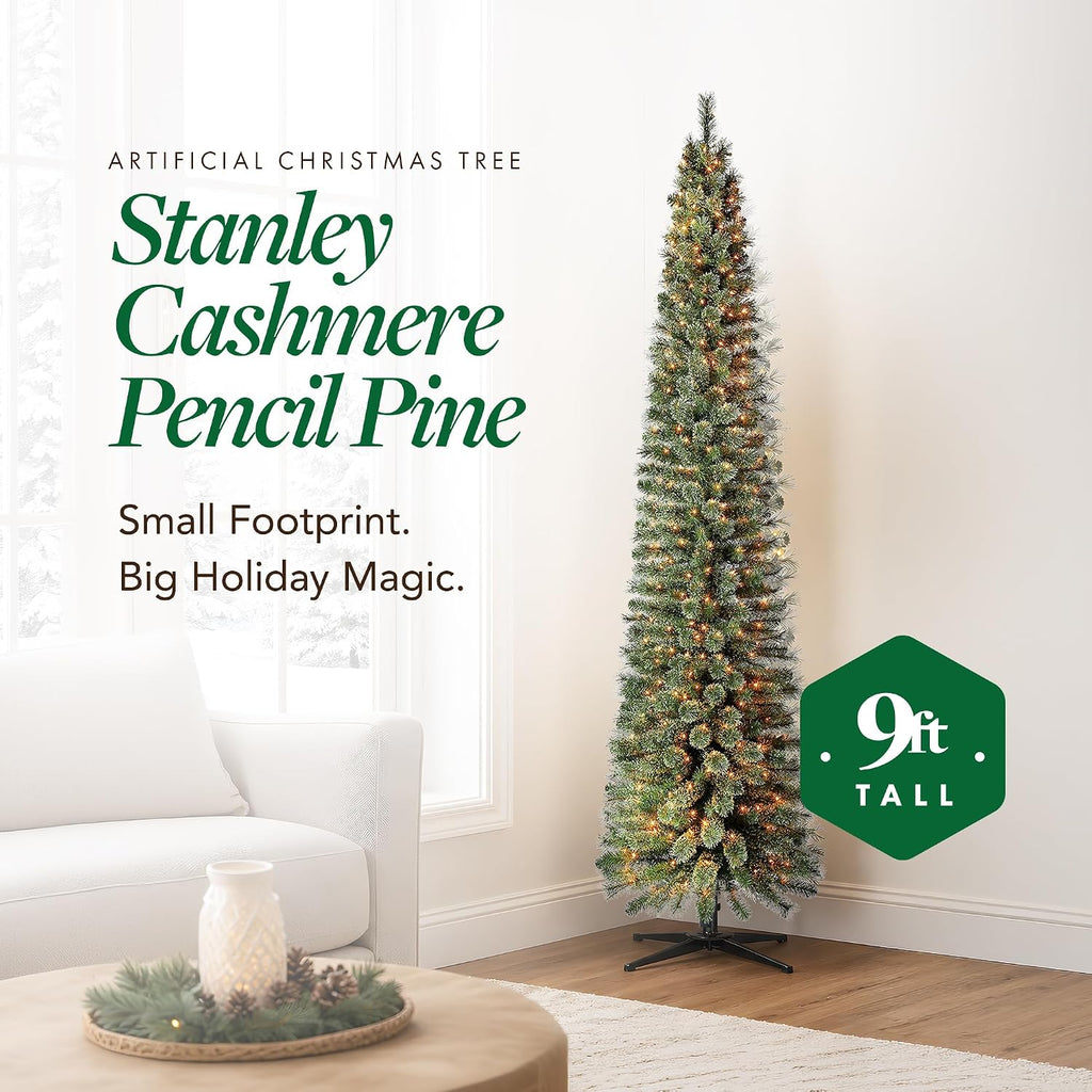 Stanley Pre-Lit Slim Pencil Christmas Tree, 500 Lights