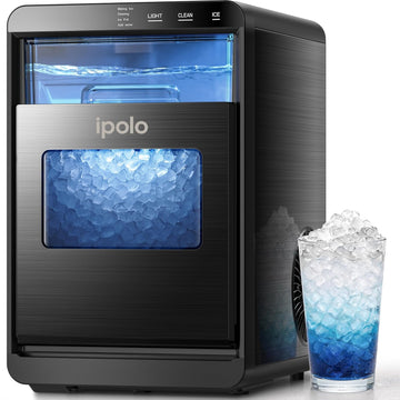 Nugget Ice Maker Countertop: 44lb/Day, Self-Cleaning, Black Stainless Steel, Portable, Soft Chewable Pebble Ice