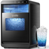 Nugget Ice Maker Countertop: 44lb/Day, Self-Cleaning, Black Stainless Steel, Portable, Soft Chewable Pebble Ice