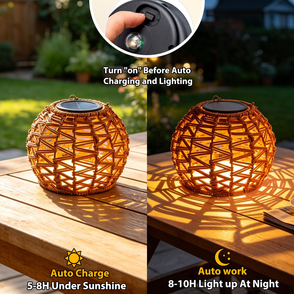 Solar Hanging Lanterns Outdoor Waterproof, 2 Pack Solar Chandelier Outdoor with 7.75in Boho Rattan Lantern, Hanging
