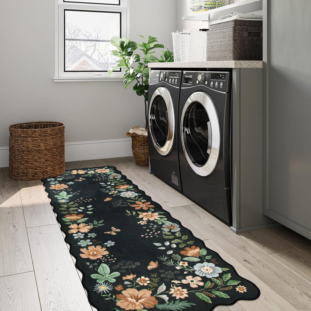 Floral Kitchen Runner, Washable Runner Rug Non Slip Ultra-Thin