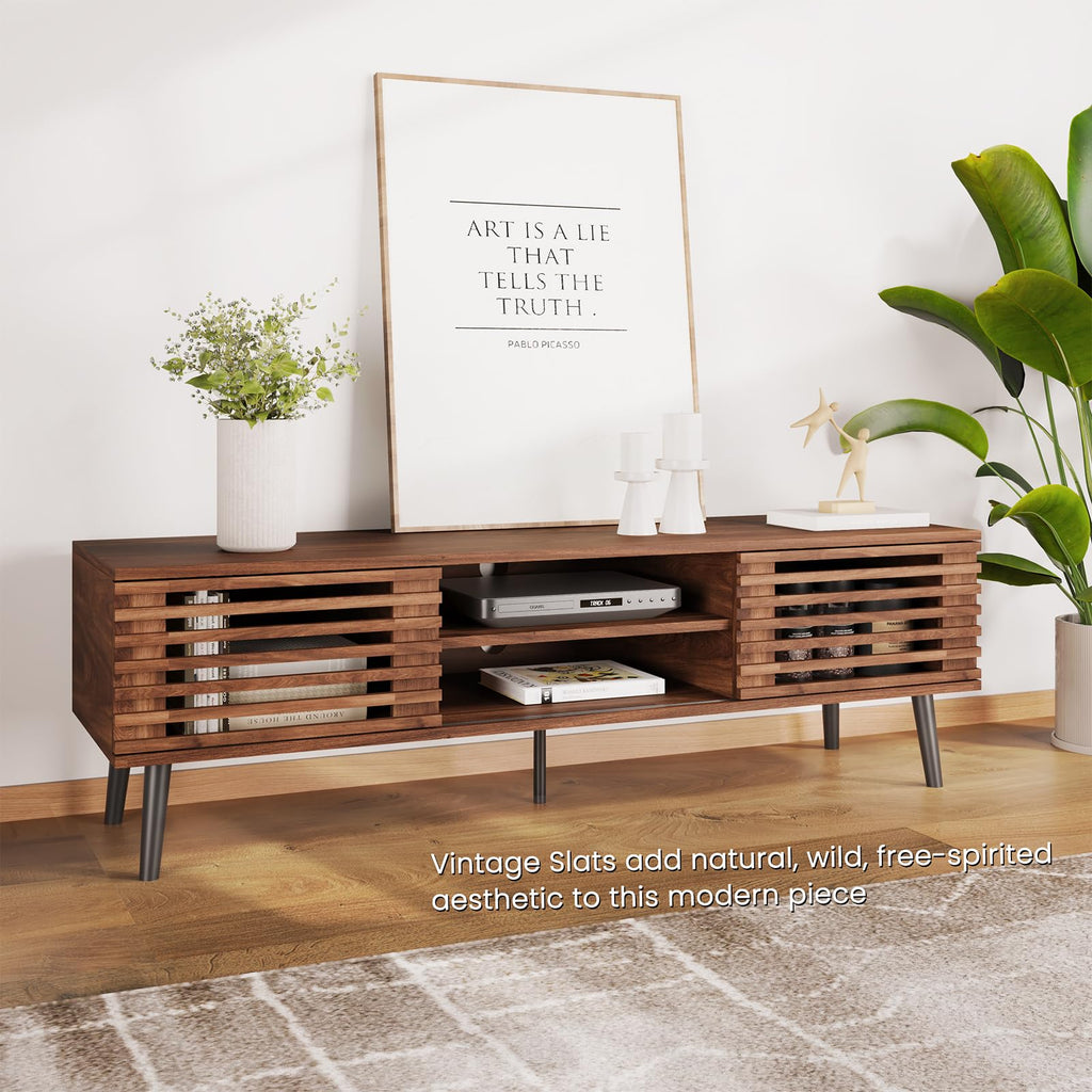 52" Mid Century Modern TV Stand for 50-60 inch TV - Walnut Brown