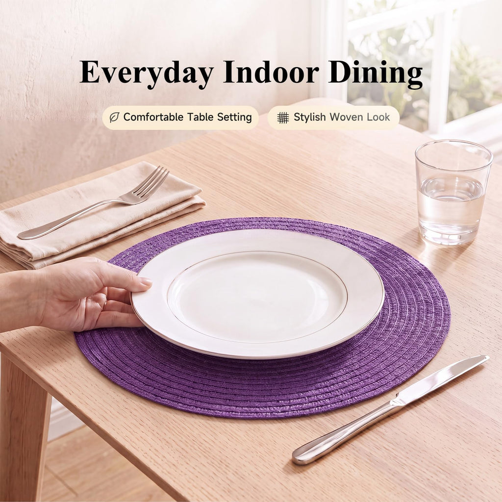 13" Round Braided Placemats Set of 4, Purple Place Mats