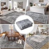 9x12 Rug Washable Boho Soft Large Area Rug Non-Slip Faux Wool Vintage Rug for Living Room, Farmhouse