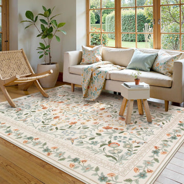 Floral Washable Area Rug 5x7, Vintage Non Slip Carpet