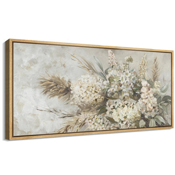 Extra Large Framed Canvas Print Wall Art Rustic Floral Bouquet Vintage Farmhouse Illustrations Modern Art Calm Warm