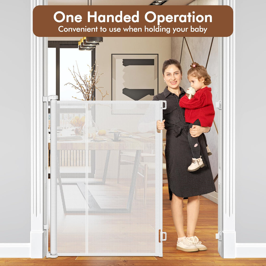 Reinforced 48" Extra Tall Baby Gate with Support Rods, 4 Ft Tall Retractable Gate for Dogs 55" Wide Pet Gates for