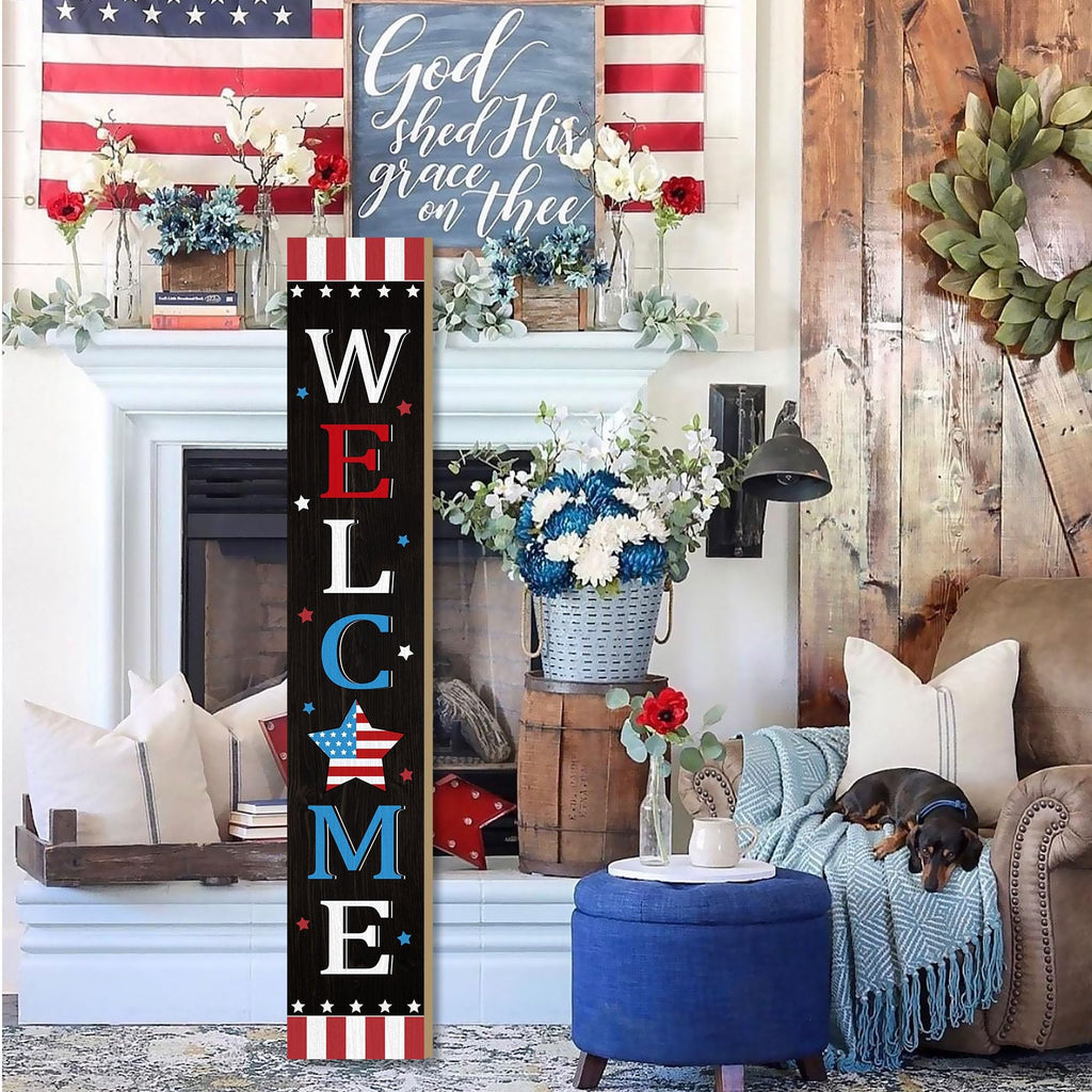 Patriotic 4th of July Independence Day Porch Sign Decor Memorial Day Wooden Hanging Sign Door Porch Standing