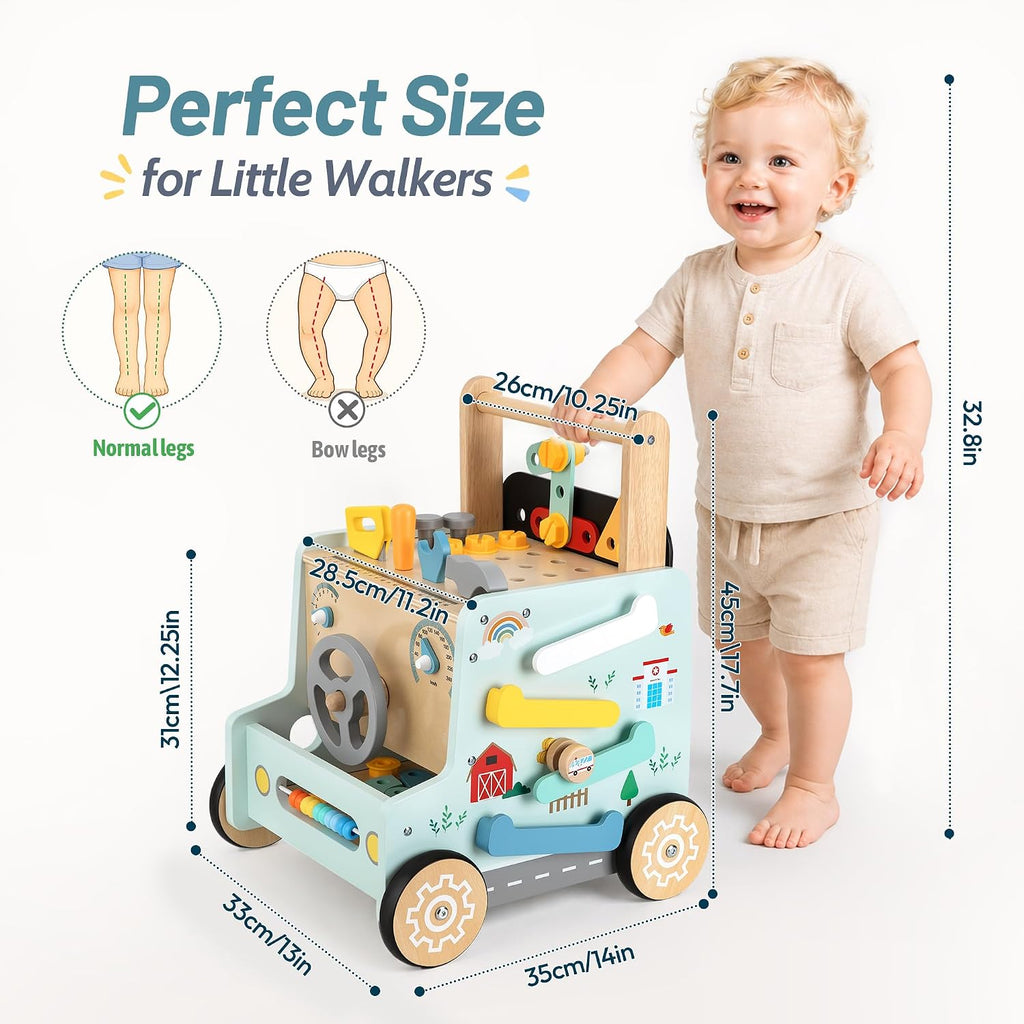 Wooden Baby Push Walker with Tools Bench Toys for Toddler Boy Girl Gifts