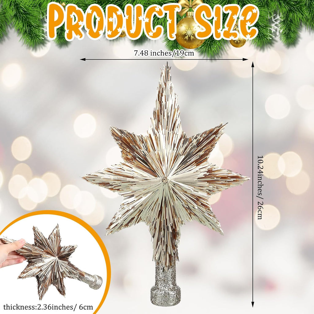 10'' Christmas Tree Star Topper Champaign Gold Glitter Star Treetop