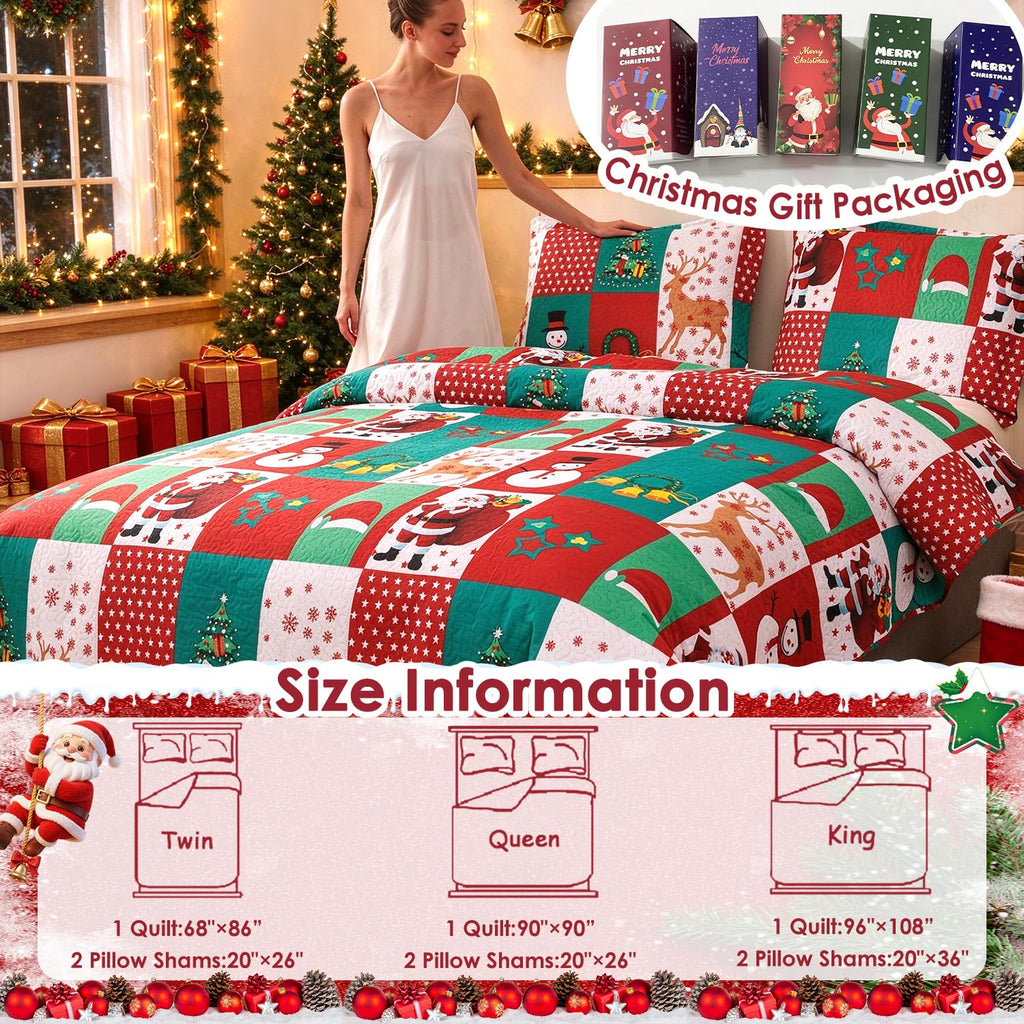 Christmas Bedding Set King Size Christmas Quilt Bedspread Holiday Xmas Bedding Plaid Patchwork Rustic Lodge Cabin