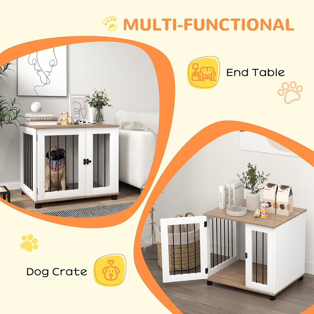 Dog Crate Furniture with Lockable Door for Medium Dogs, Walnut Brown