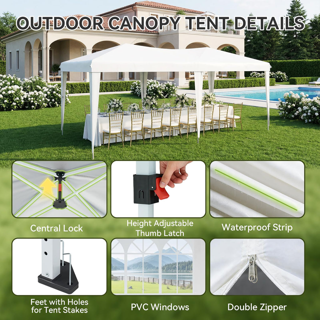 10x20 Pop Up Canopy Tent with LED Light, Party Tent, White
