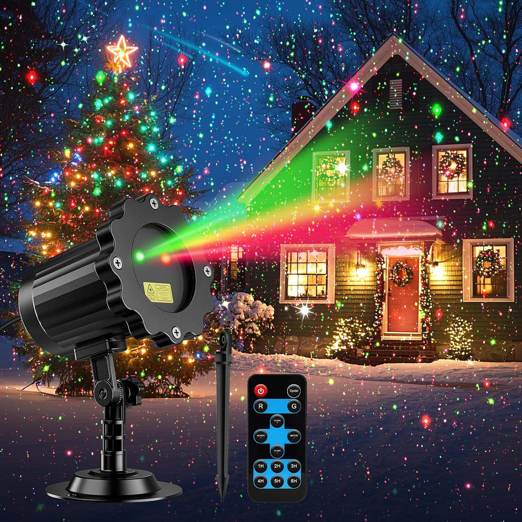 Brighter Laser Christmas Lights Projector Outdoor, 2025 Upgraded 2 Colors Red Green Gypsophila Moving Twinkle Stars