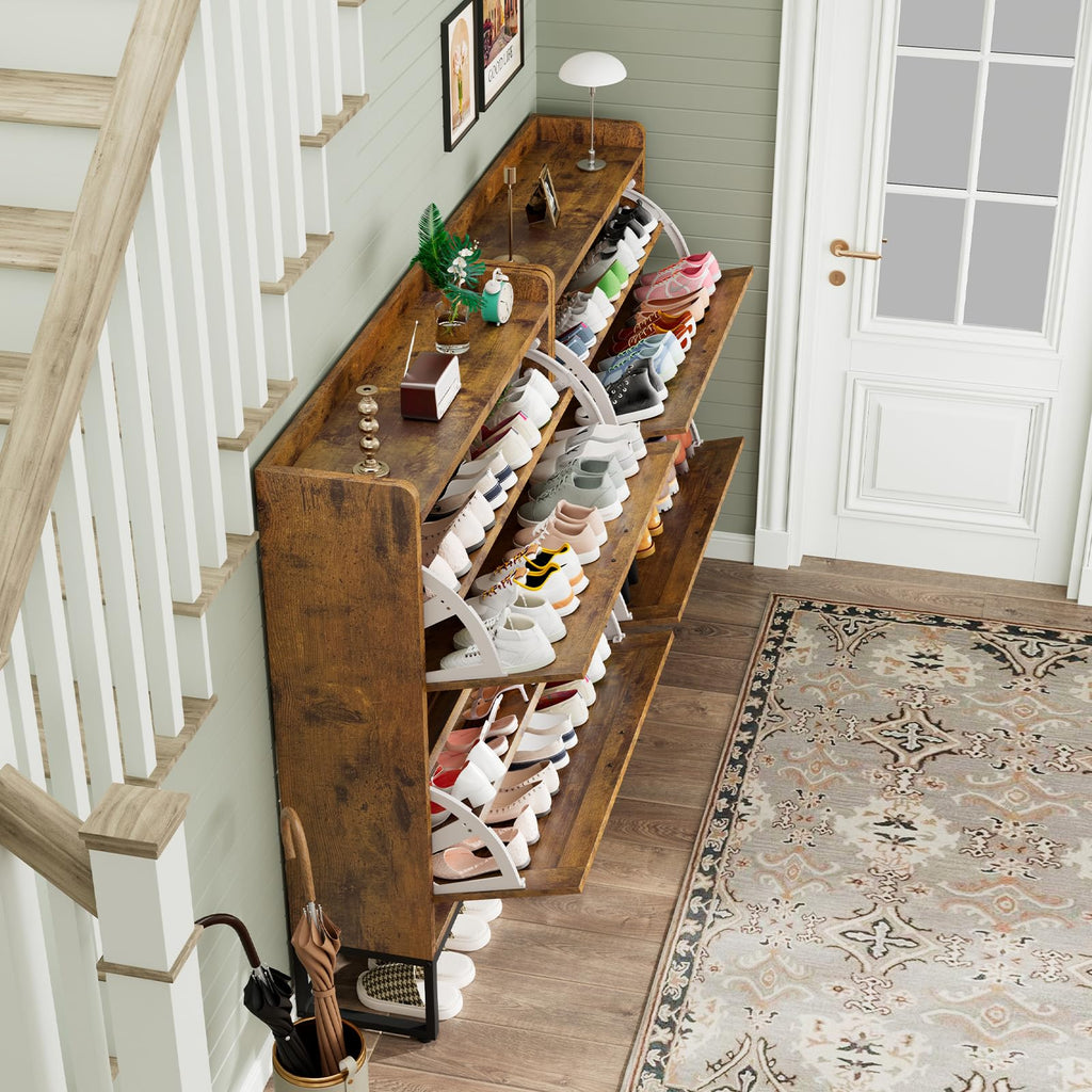 Shoe Cabinet, Shoe Storage Cabinet with 2 Flip Drawers & Adjustable Shelf, Space-Saving Shoe Organizer - Holds 16+