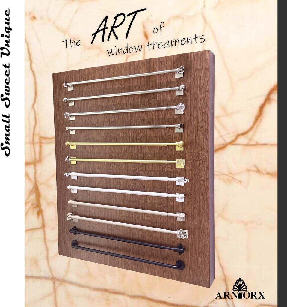 3/8" Sash Curtain Rods with Clear Crystal Ball Finials, for French Door & Sidelights, Brass