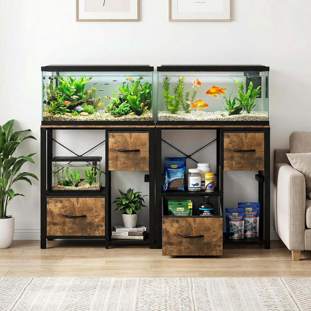 20-29 Gallon Fish Tank Stand, Aquarium Stand Shelf with 2 Drawers and Power Outlet, Heavy Duty Metal Frame, for Fish