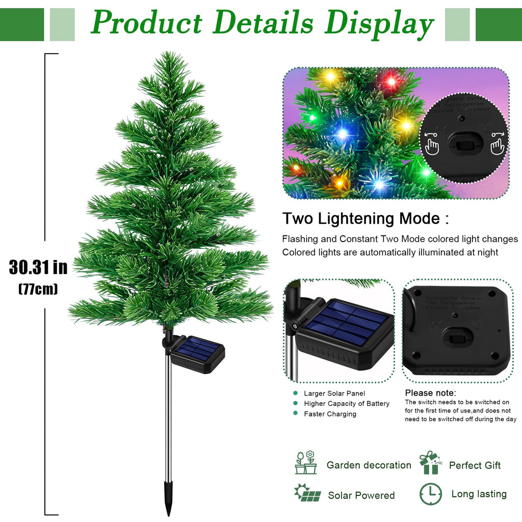 Solar Christmas Tree, 4 Pack Pre-Lit Garden Stake Lights Outdoor Decor