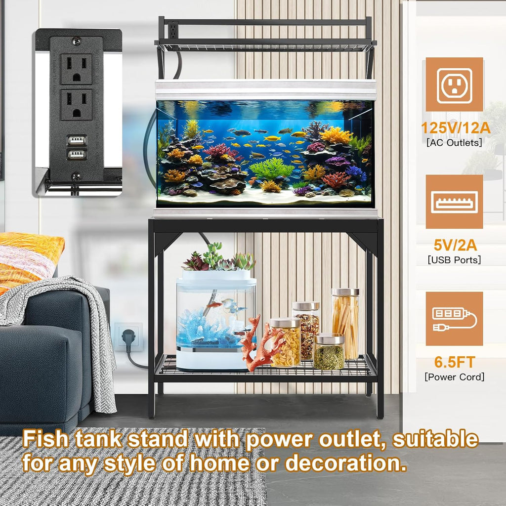 40 Gallon Fish Tank Stand - Aquarium Stand with Power Outlets, 37.7" x 19.2" x 58.66", Heavy-Duty Metal Tank Stand