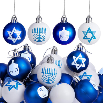Hanukkah Hanging Ball Ornaments, Hanukkah Christmas Tree Decoration - Set of 24