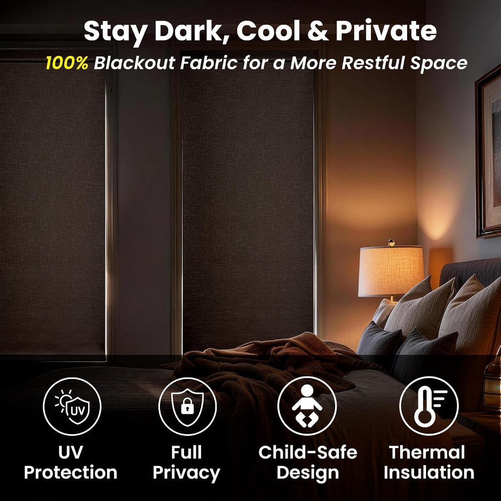 No Drill Cordless Blackout Roller Shades, Grey, 22" W x 72" H