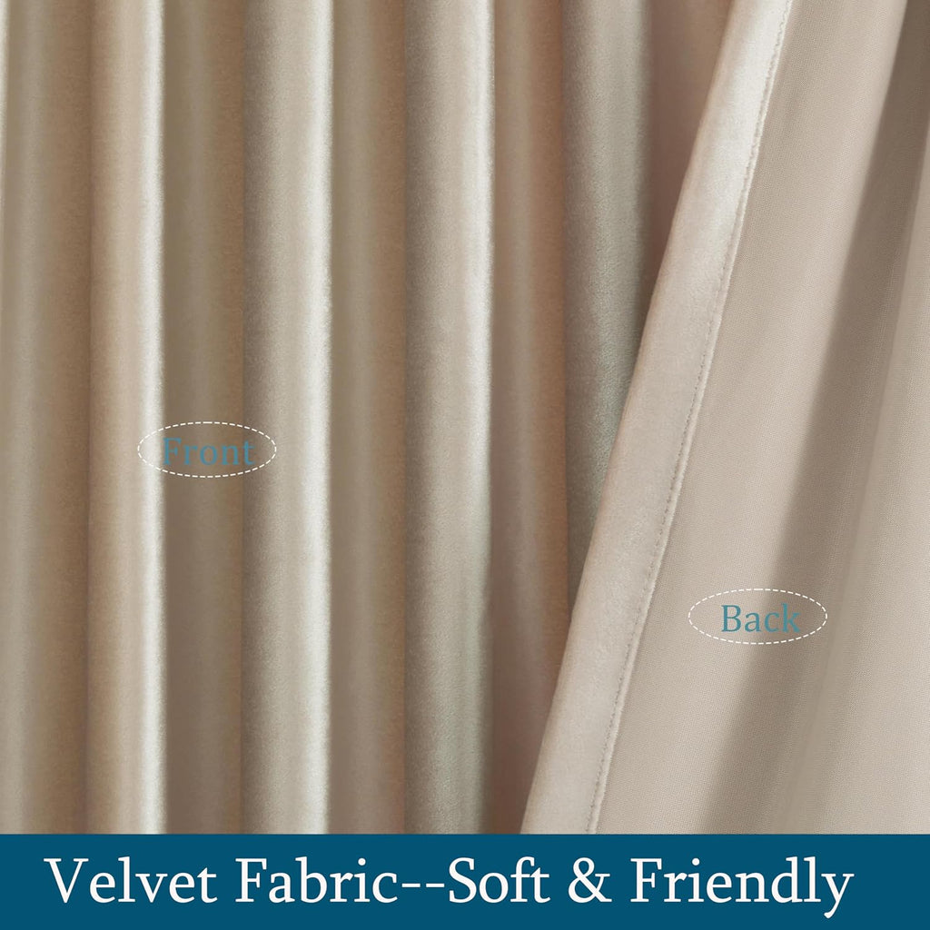 Champagne Polyester Velvet Curtains 96 inch Long,Set of 2 Panels Blackout Rod Pocket Back Tab Window Treatment Room