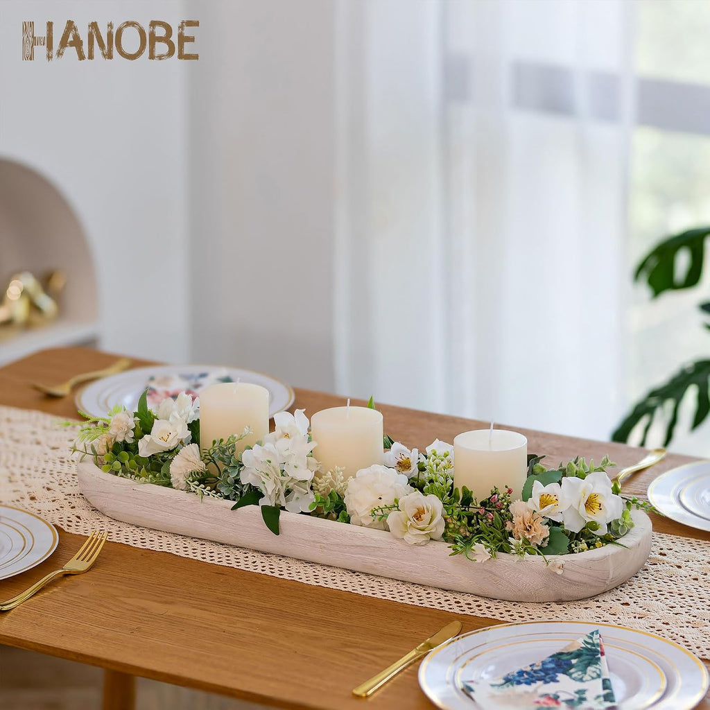 Decorative Bowl Large Wooden: 25.5" Extra Long Wood Dough Bowls for Entry Way Table - Farmhouse Coffee Table Decor