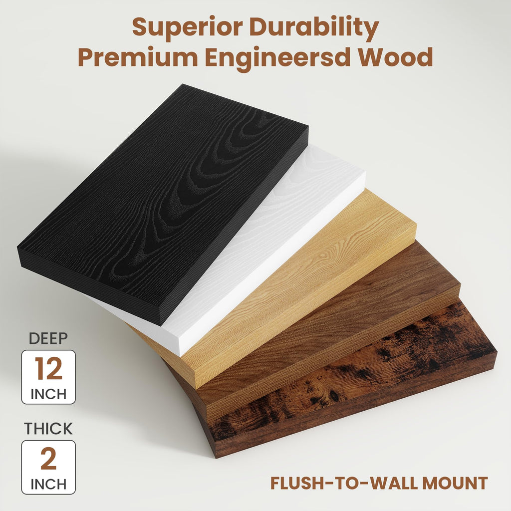 Deep Floating Shelves 48x12" Set of 2, Oak