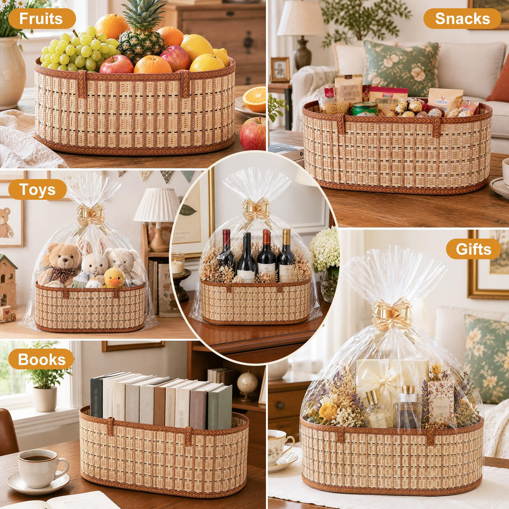2 Set Baskets for Gifts Empty, Foldable Woven Basket for Gifts with Handles