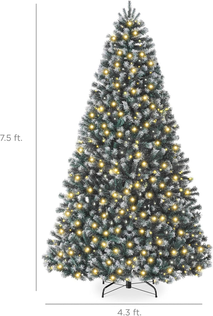 Artificial Frosted Christmas Tree, Premium Pre-Lit Realistic Spruce Holiday Décor w/Dense Branches, Metal Base