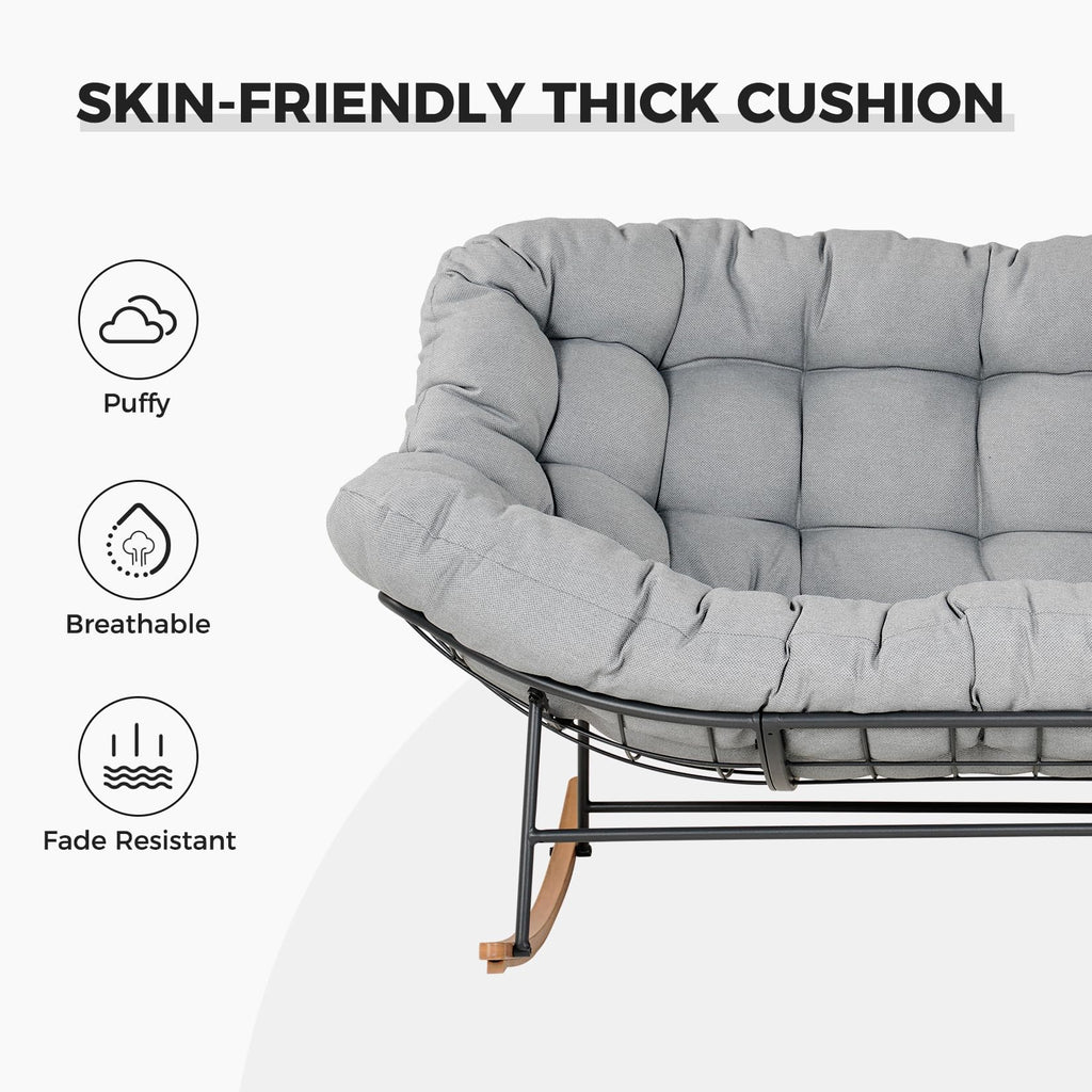 Oversized Papasan Loveseat Rocking Chair Patio Lounge, Grey