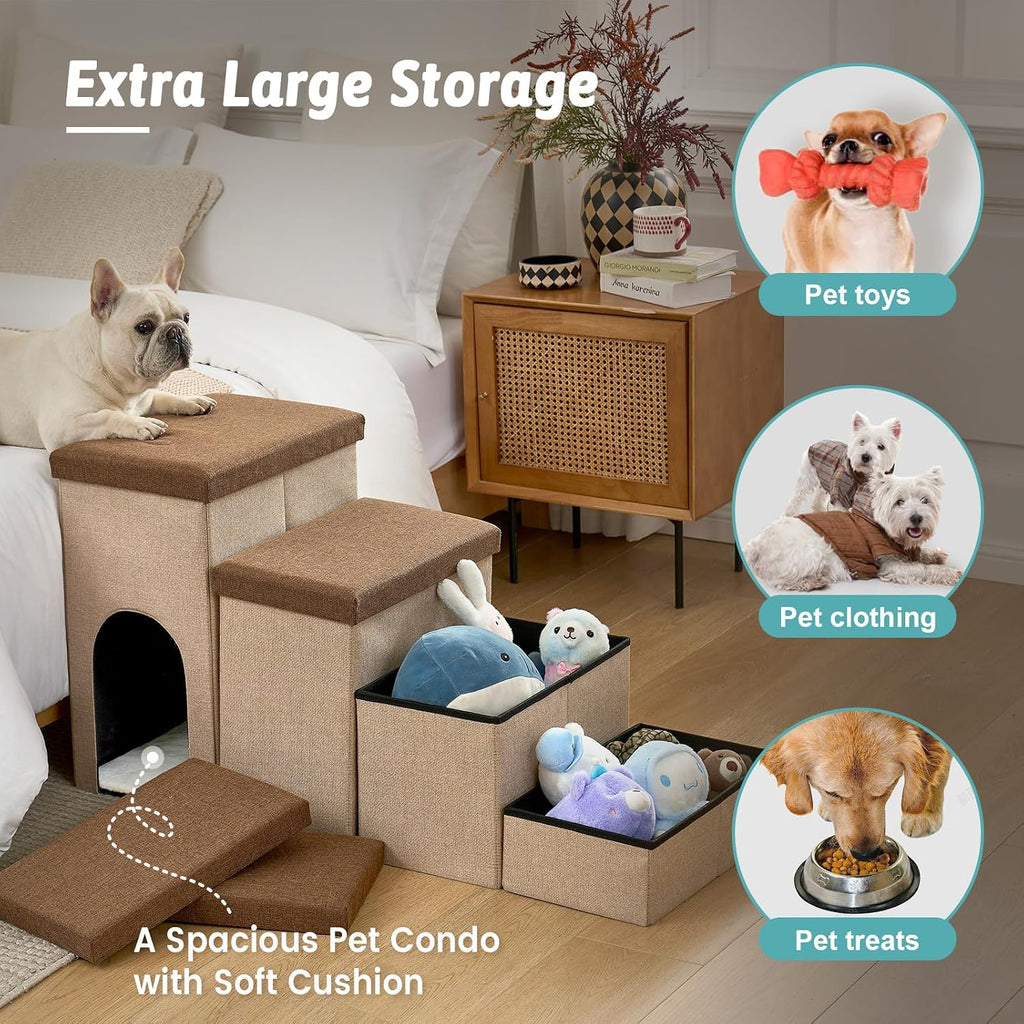 Dog Stairs with Storage, 22.6" H Dog Steps with Condo, 4-Step