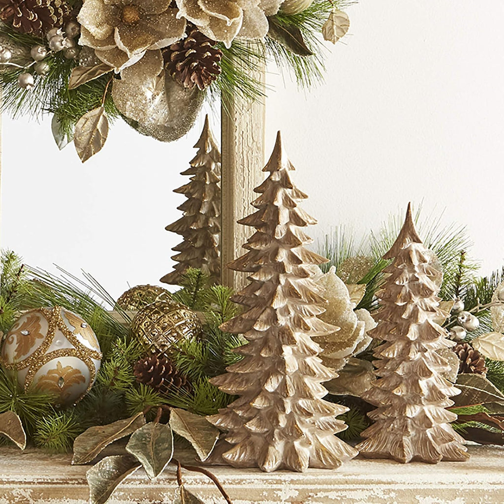 Winter Botanicals 15" Tree, Set of 2 - Festive Miniature Tree Sculpture and Tabletop Holiday Decoration - Cute