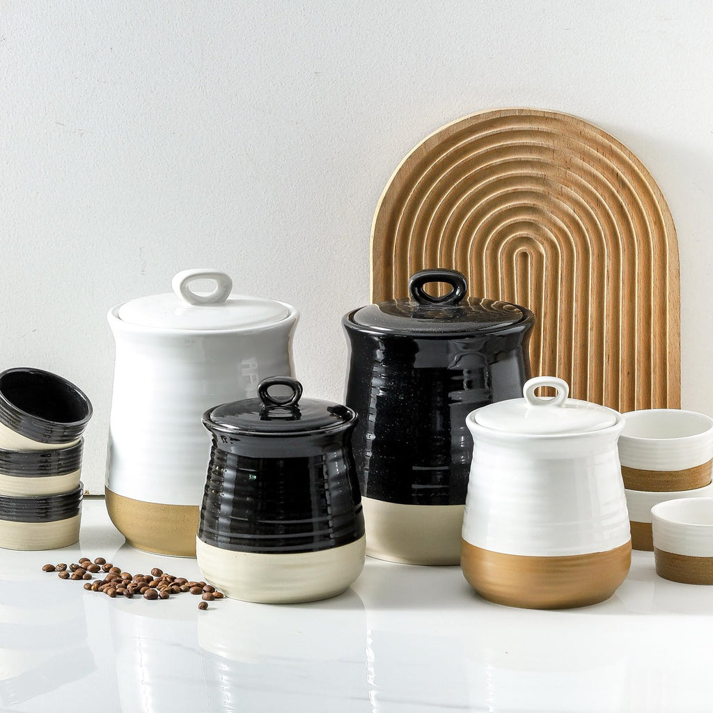 Ceramic Food Storage Jar, Coffee Canister for Countertop with Lids Airtight, Large Flour, Spices, Beans, Rice and Candies