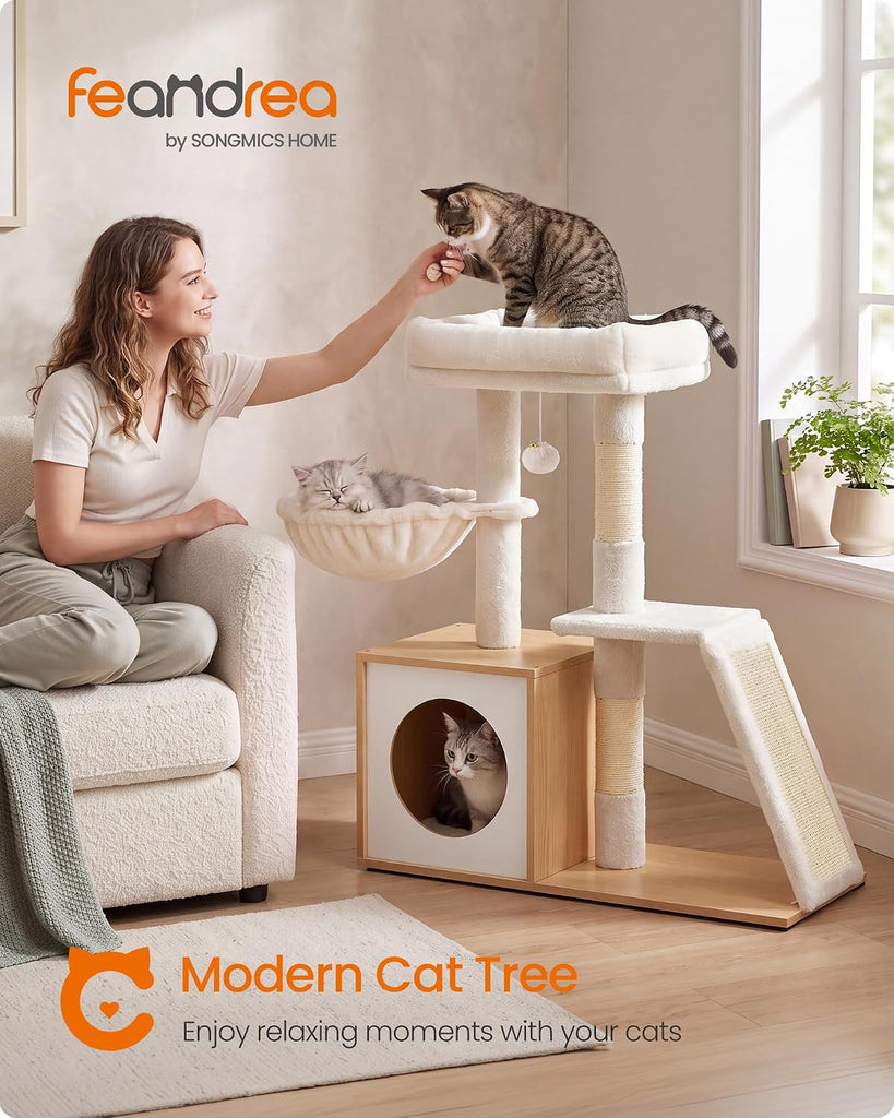 Cat Tree, 3-Tier Cat Tower with Scratching Post and Wood Condo