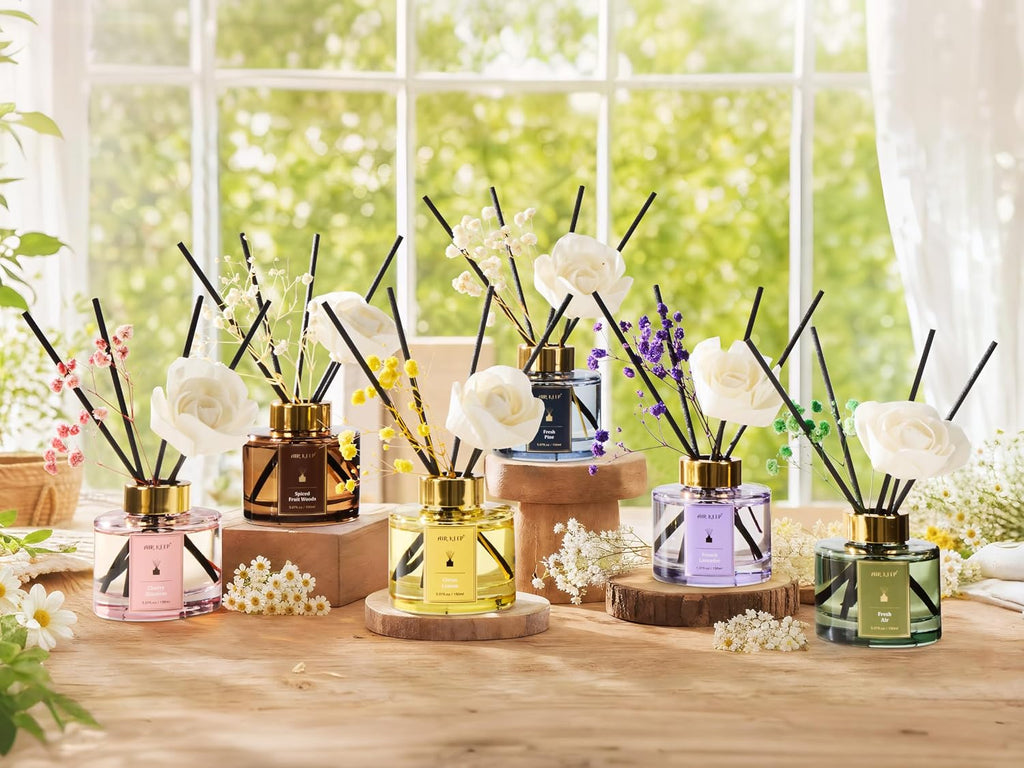 Flower Reed Diffuser Set, Spiced Fruit Diffuser Set, 5.07 Fl.oz (150ml), Home Fragrance, Bathroom, Bedroom & Home