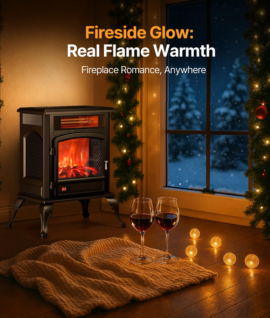 Electric Fireplace Stove Heater with 3D Flame, 1500W &Flame-Only Mode