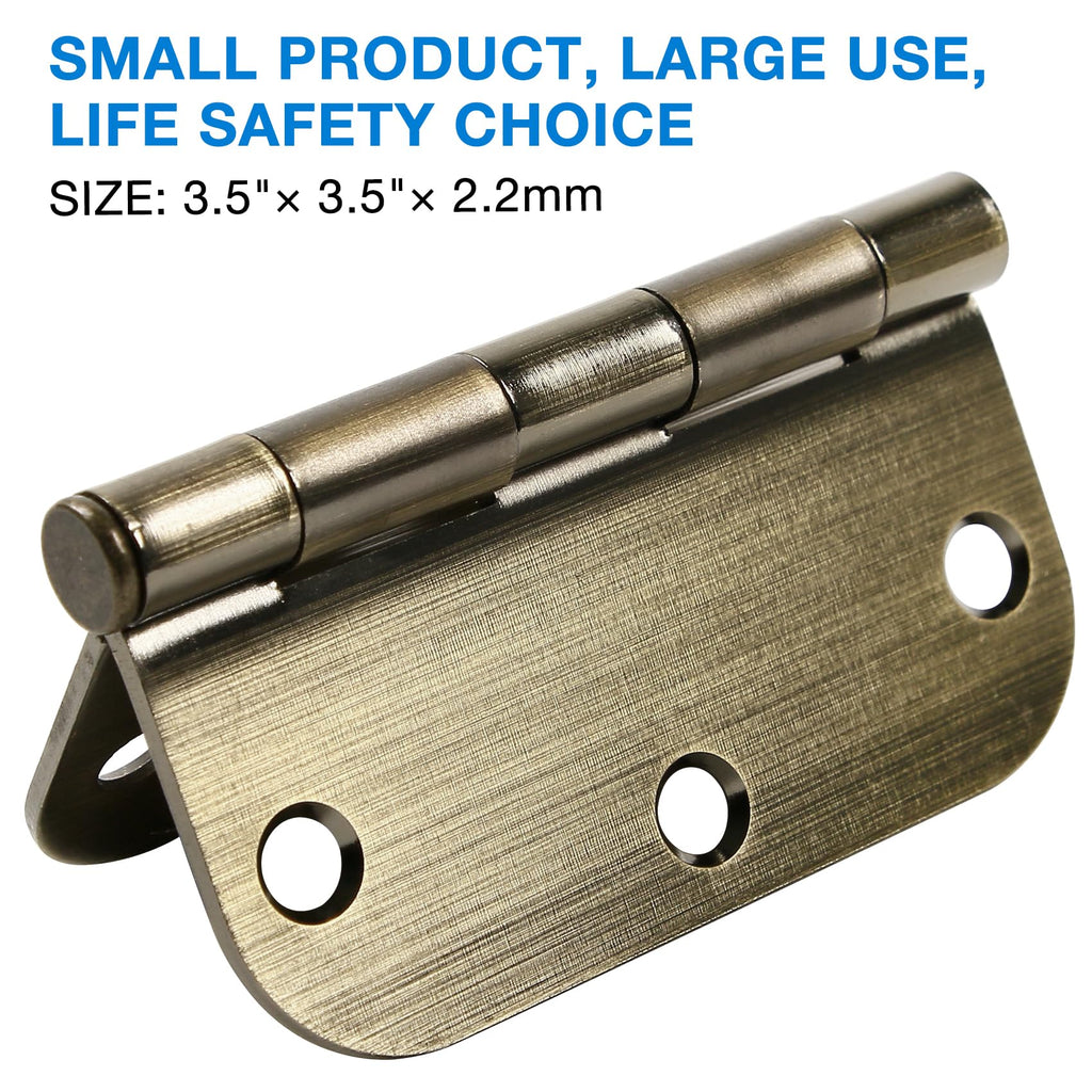 Rounded Door Hinges 3.5" X 3 1/2 Inch Antique Brass 5/8" 30 Pack