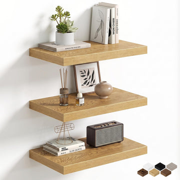 Floating Shelves Set of 3, 12 Inch Deep Floating Shelves with Heavy Duty Brackets, 20'' Rustic Wood Wall Mounted