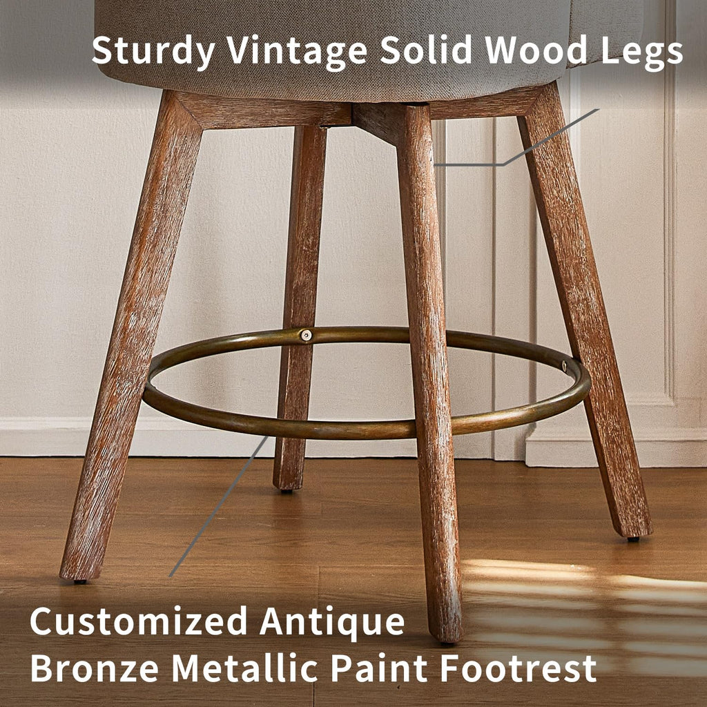 Counter Height Bar Stools, Sand-Colored Linen Comfort Fabric Bar Stool Set of 3, 360° Swivel Counter Height Stools
