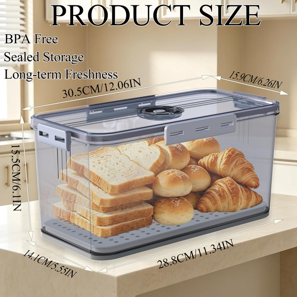 Clear with Lid,Time Recording Airtight Bread Container Grey