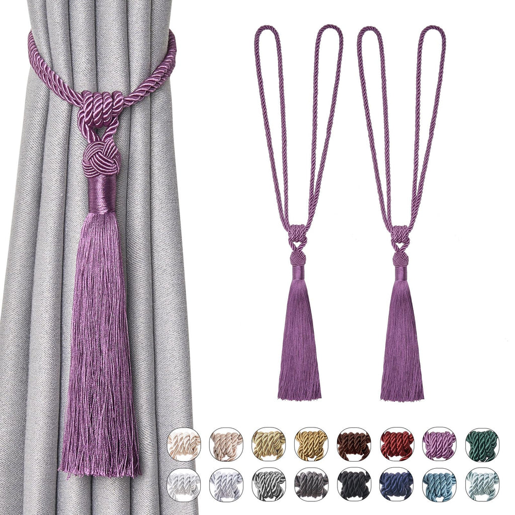 Long Tassel Curtain Tiebacks Handmade Braided Rope Knot Drape Tie Backs European Style Decorative Curtain - 2 Pack
